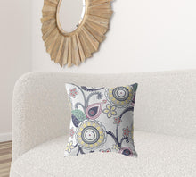 18” White Yellow Floral Suede Throw Pillow