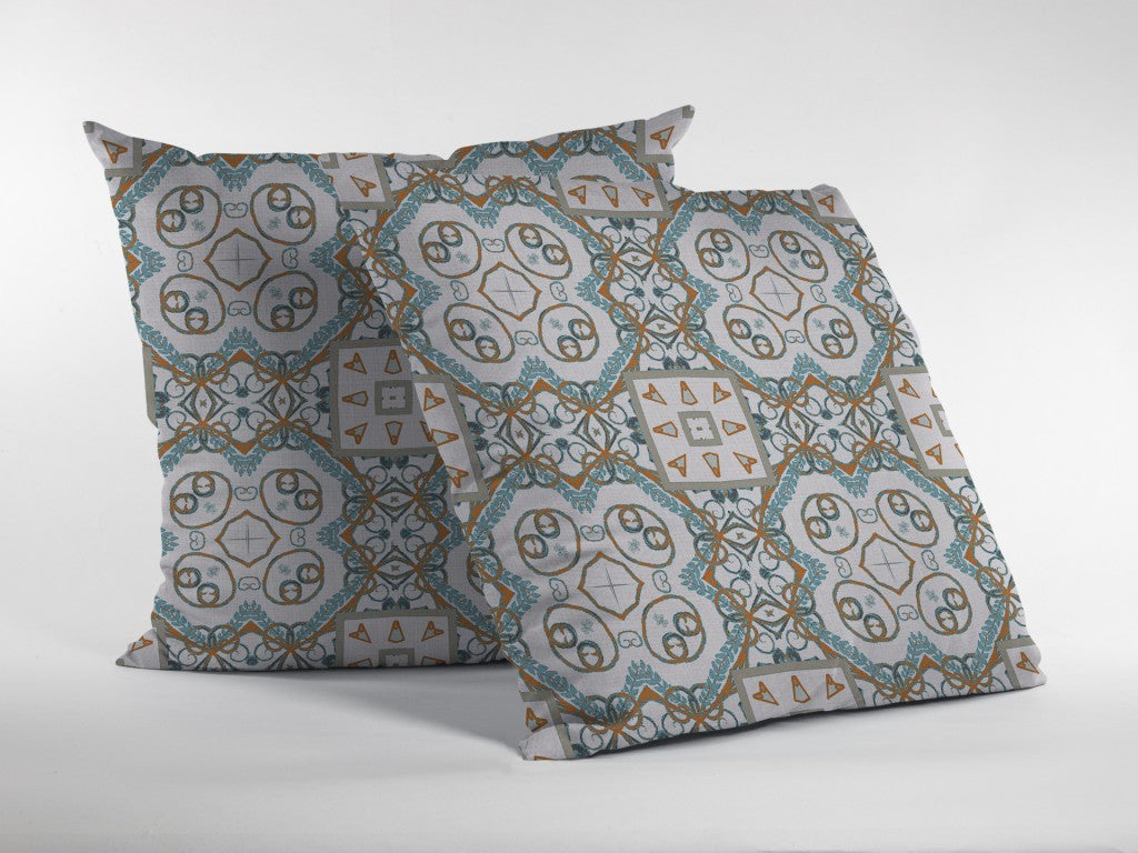 16” Blue Orange Mandala Suede Throw Pillow