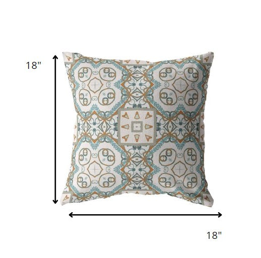 18” Blue Orange Mandala Suede Throw Pillow