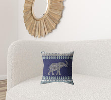 16” Navy Ornate Elephant Suede Throw Pillow