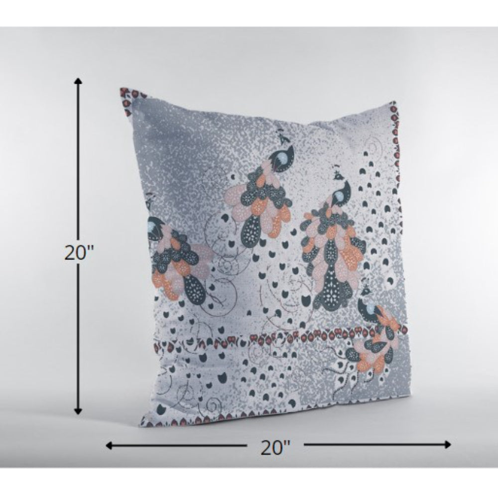 Cojín de gamuza de pájaro boho gris negro de 18 "