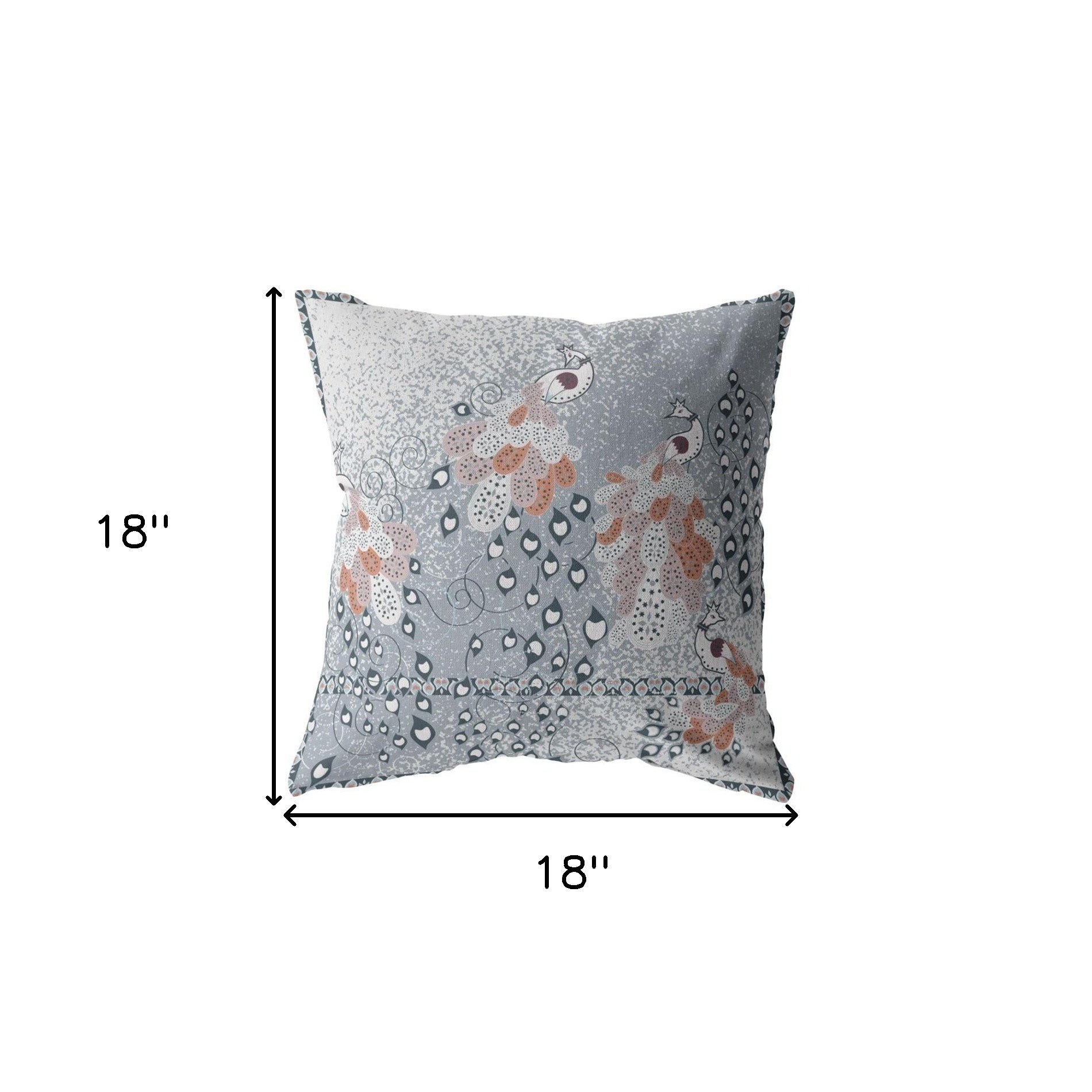 18” Gray Orange Boho Bird Suede Throw Pillow