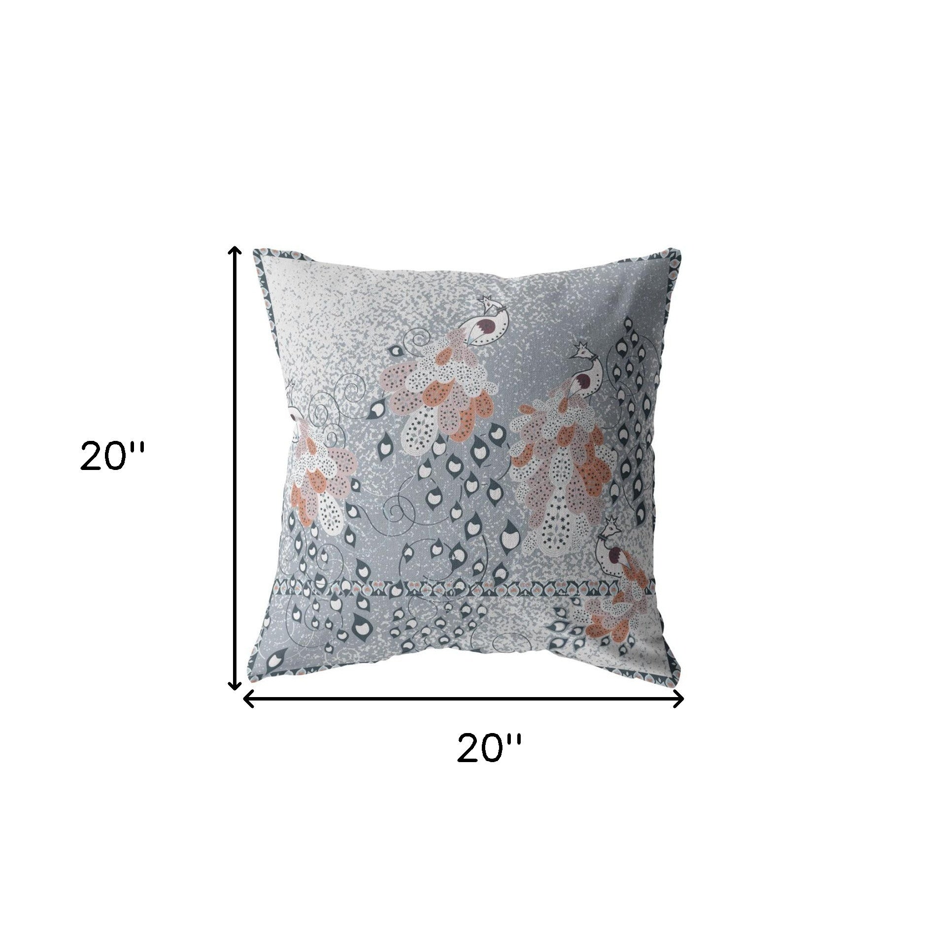 18” Gray Orange Boho Bird Suede Throw Pillow