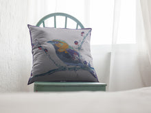 16” Blue White Robin Suede Throw Pillow