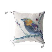 16” Blue White Robin Suede Throw Pillow