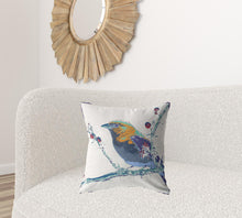 18” Blue White Robin Suede Throw Pillow