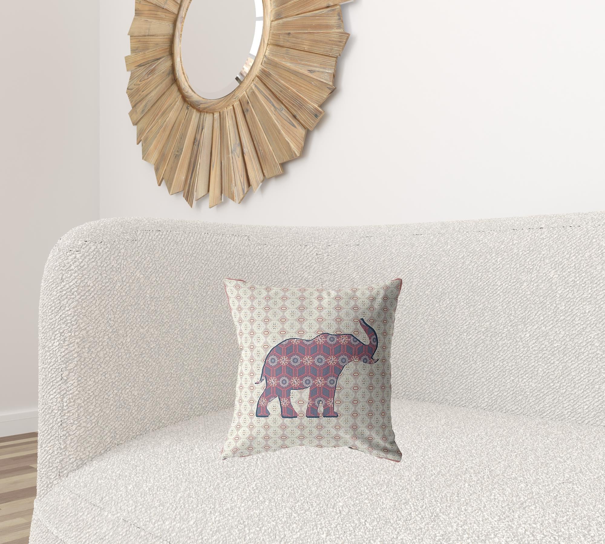 16" Magenta Elephant Decorative Suede Throw Pillow