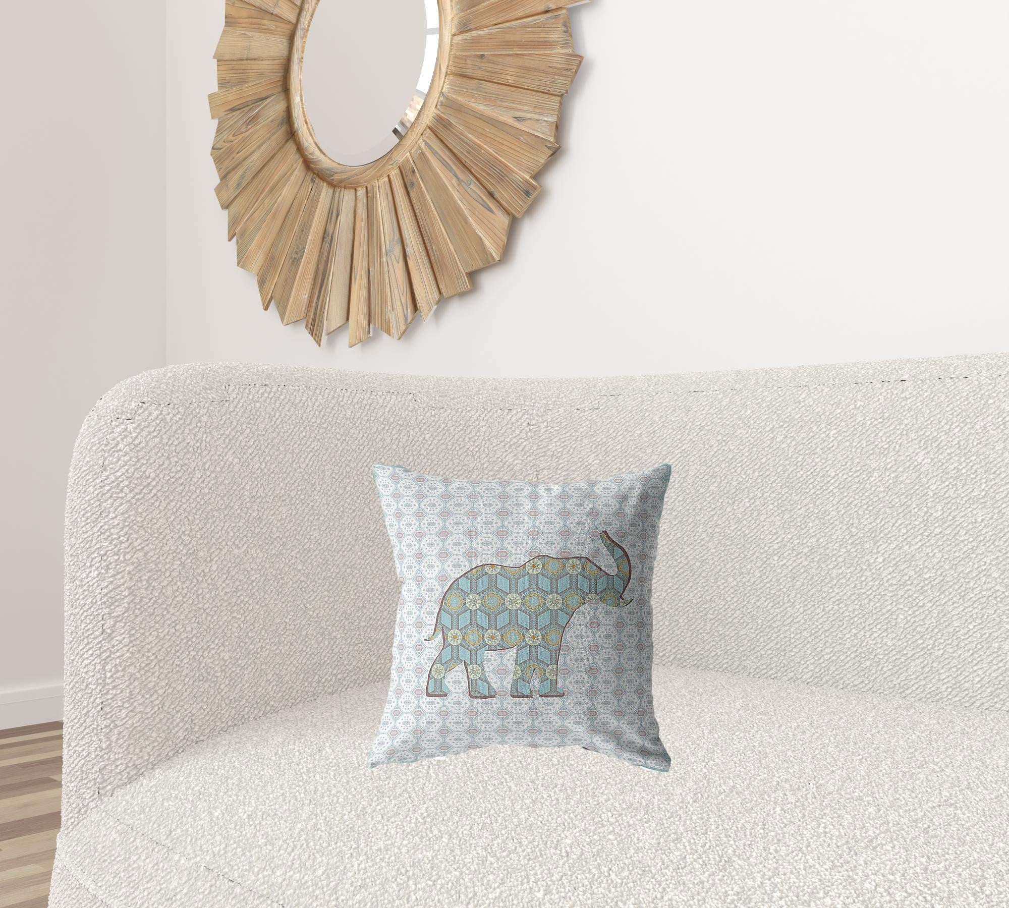 16" Blue Elephant Decorative Suede Throw Pillow