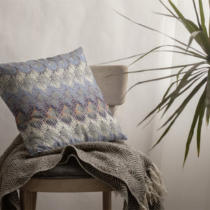 16” Blue Gray Hatch Decorative Suede Throw Pillow