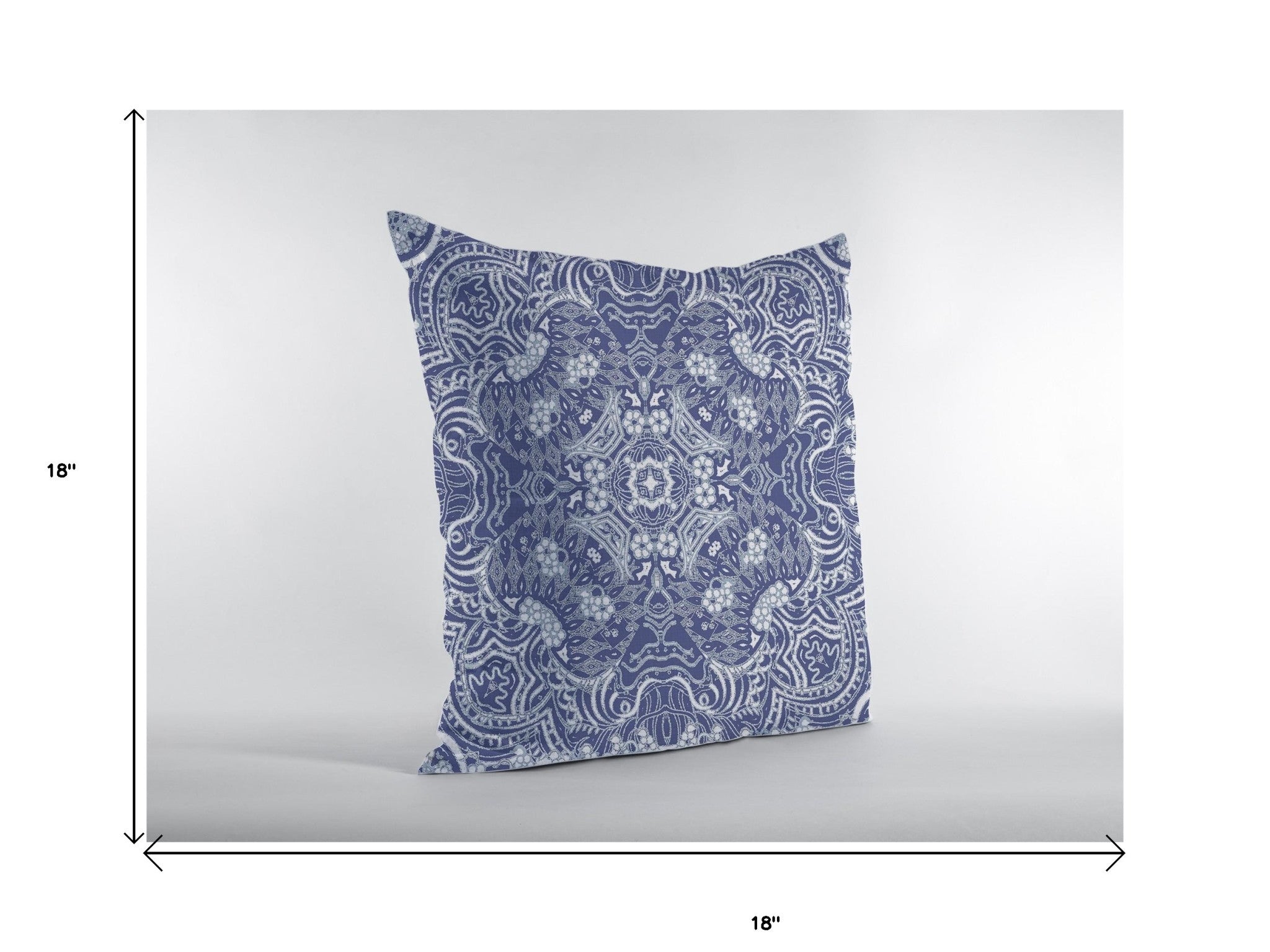 18” Indigo White Boho Ornate Suede Throw Pillow