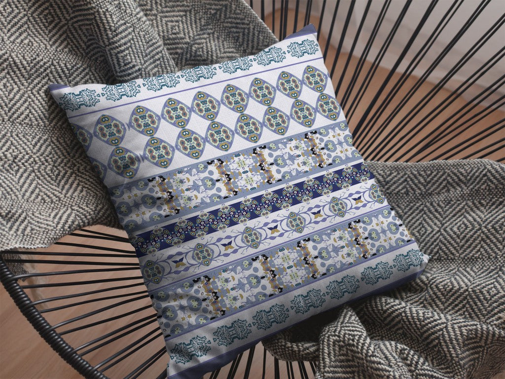 18” Navy White Strips Boho Suede Throw Pillow