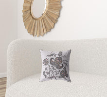 16” Gray White Wildflower Suede Throw Pillow