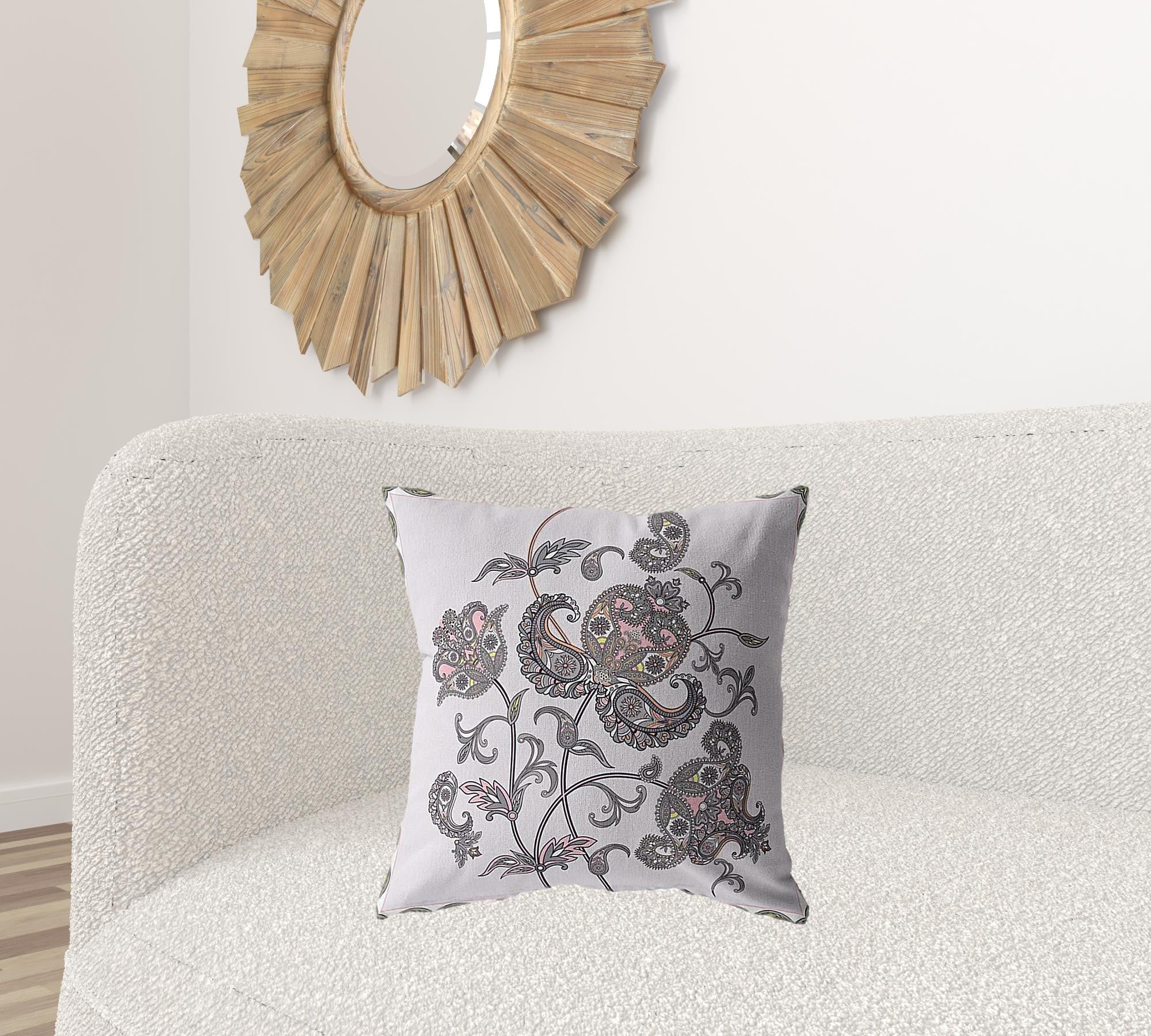 18” Gray White Wildflower Suede Throw Pillow