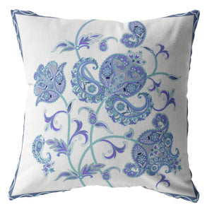 16” Blue White Wildflower Suede Throw Pillow