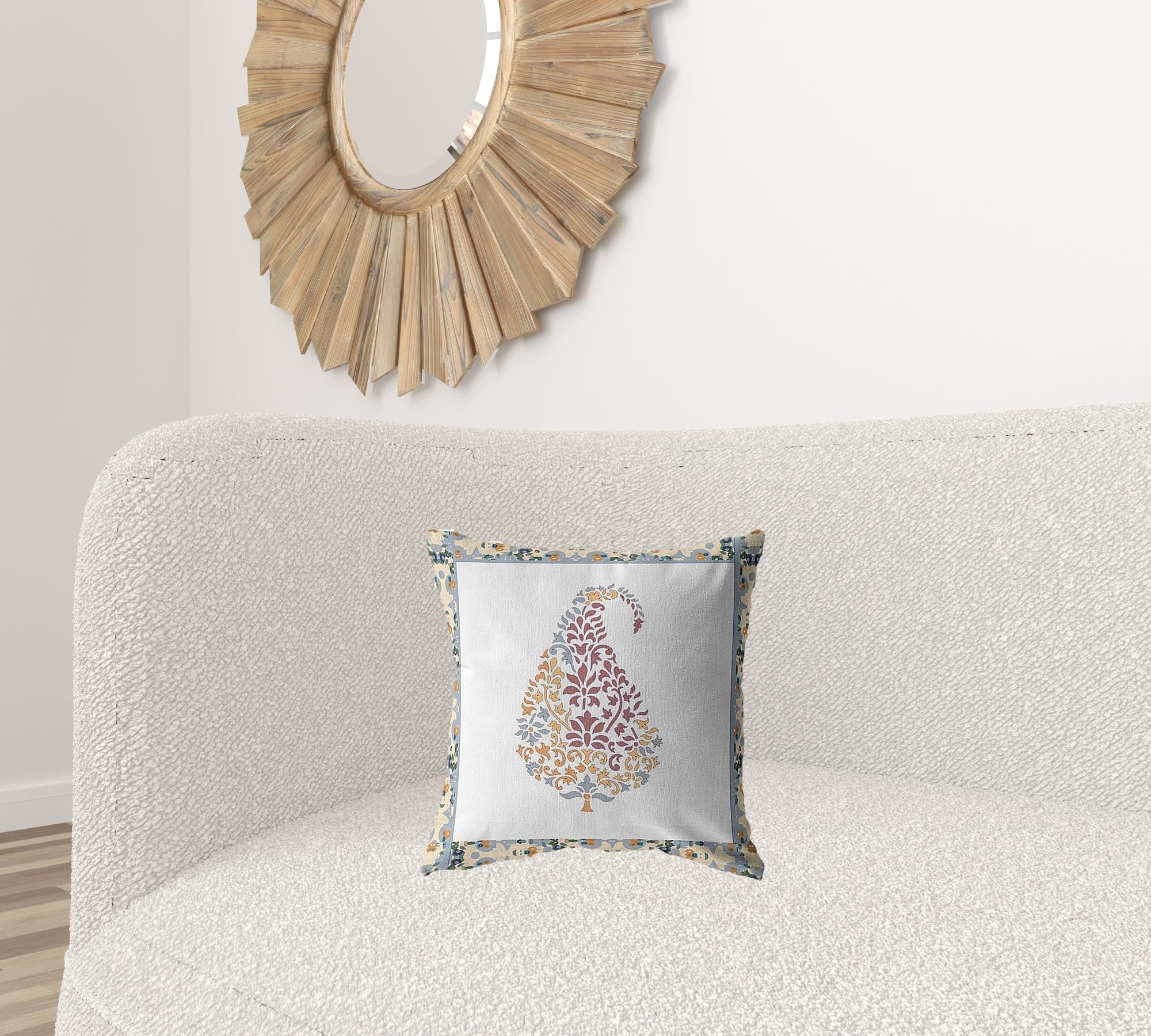 16” Red White Paisley Suede Decorative Throw Pillow