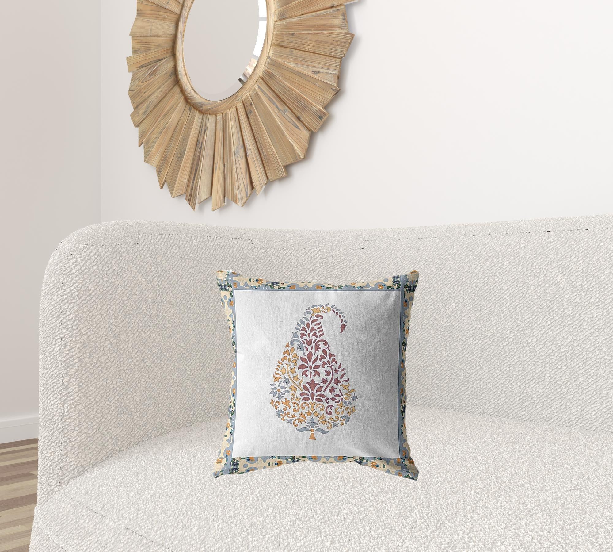 18” Red White Paisley Suede Decorative Throw Pillow