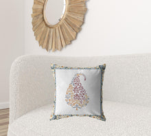 18” Red White Paisley Suede Decorative Throw Pillow