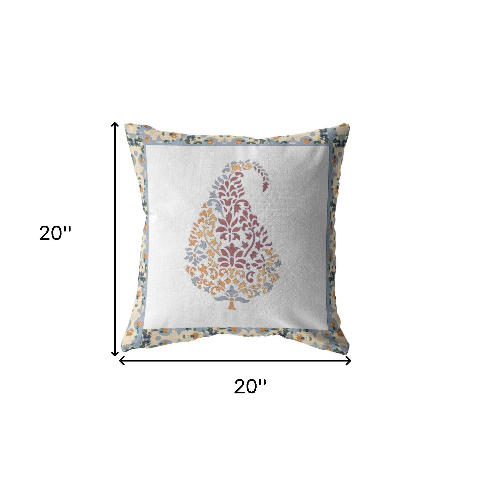 18” Red White Paisley Suede Decorative Throw Pillow