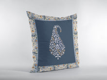 16” Orange Navy Paisley Suede Decorative Throw Pillow
