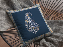 16” Orange Navy Paisley Suede Decorative Throw Pillow