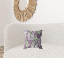 16” White Purple Tropical Leaf Suede Throw Pillow