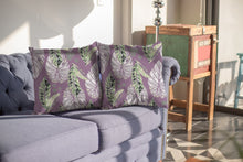 18” White Purple Tropical Leaf Suede Throw Pillow