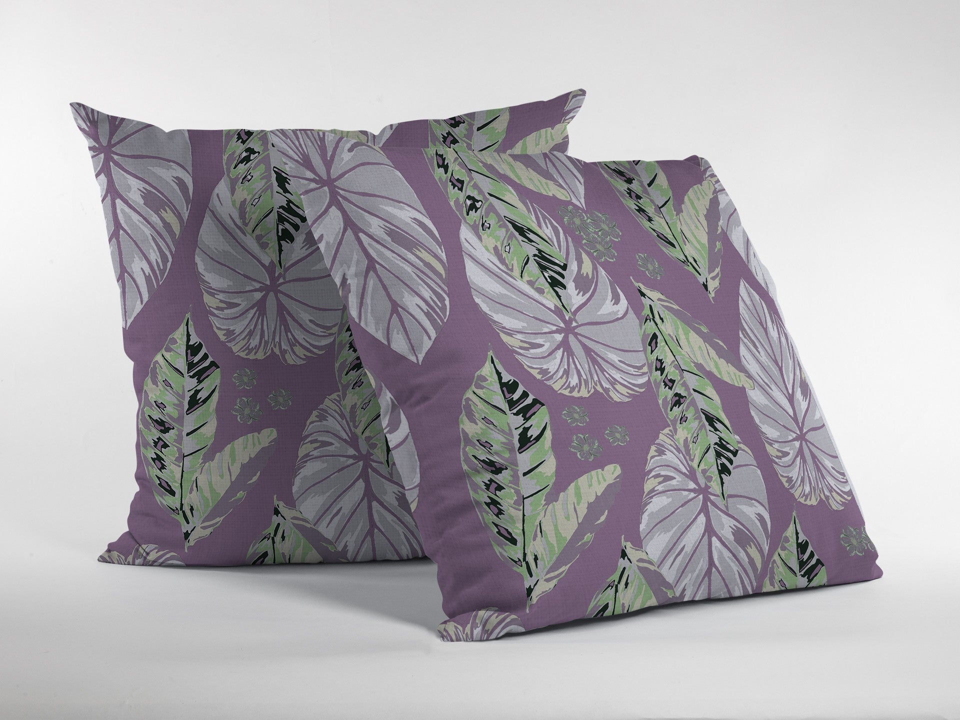18” White Purple Tropical Leaf Suede Throw Pillow
