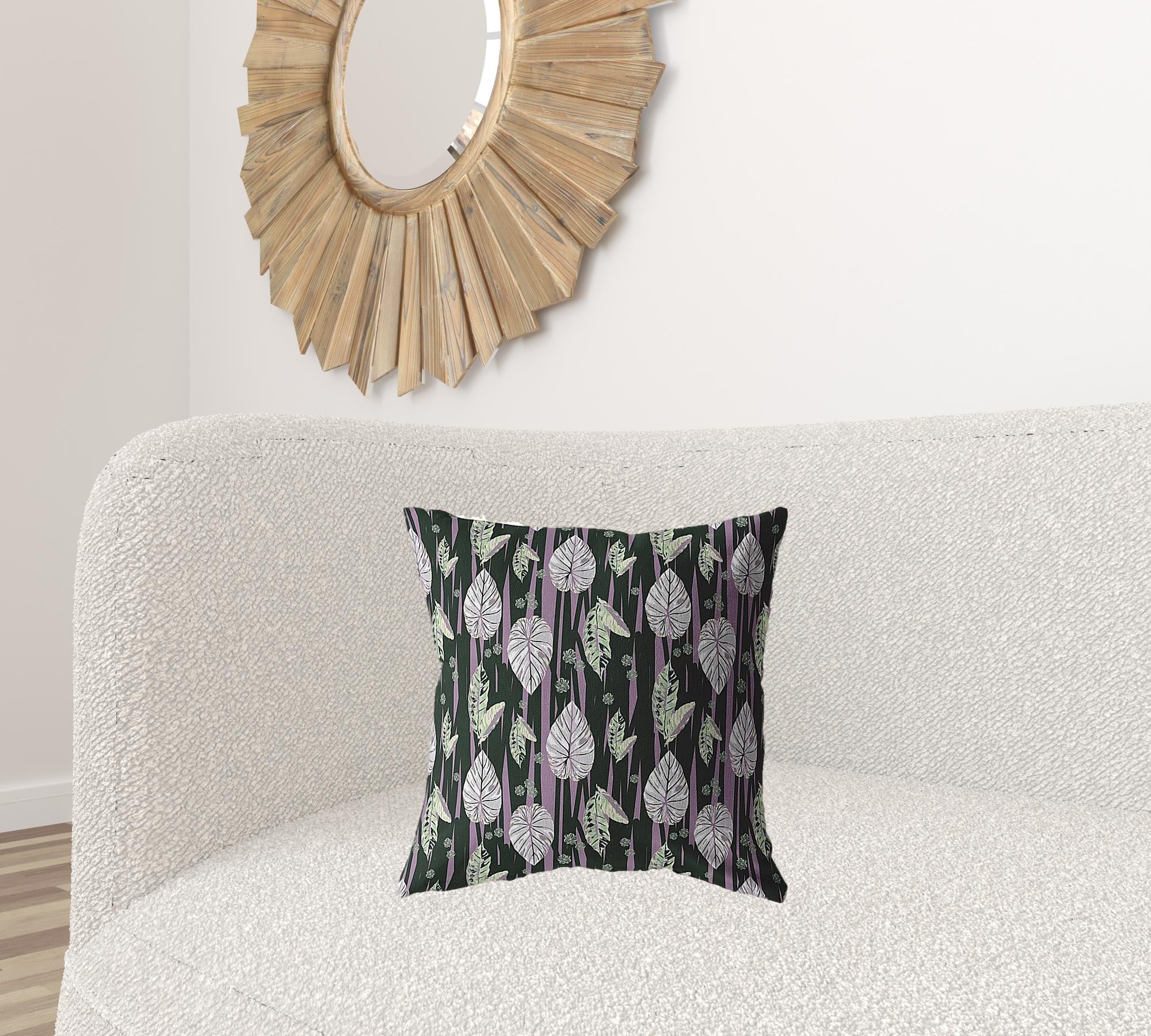 18” Black Purple Fall Leaves Suede Throw Pillow