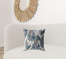 18” Blue Gray Tropical Leaf Suede Throw Pillow