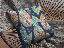 18” Orange Blue Tropical Leaf Suede Throw Pillow
