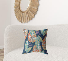 18” Orange Blue Tropical Leaf Suede Throw Pillow