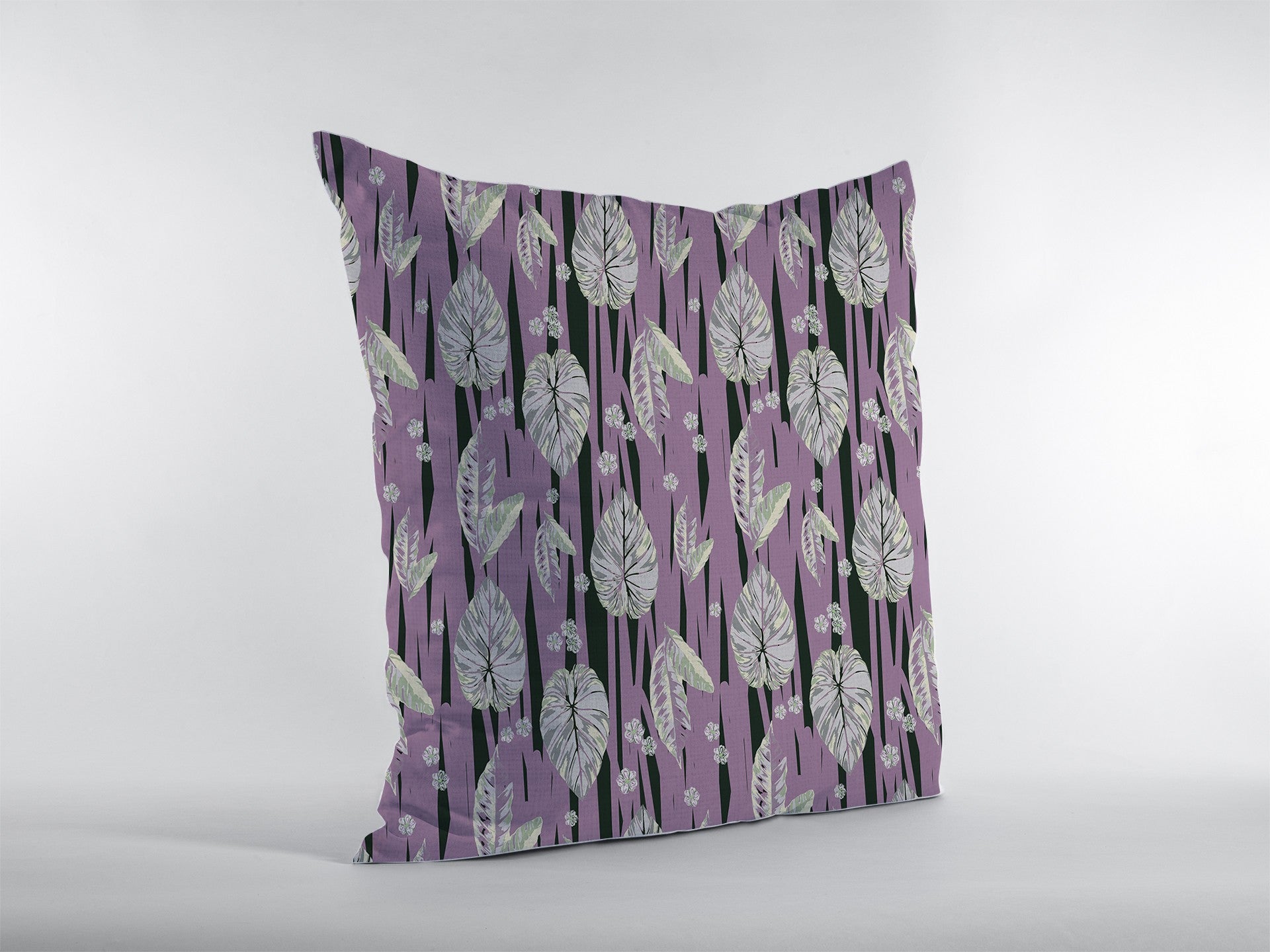 18” Lavender Black Fall Leaves Suede Throw Pillow