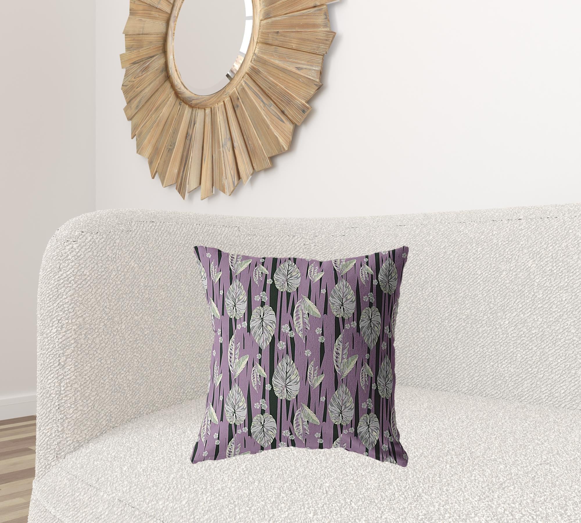 18” Lavender Black Fall Leaves Suede Throw Pillow