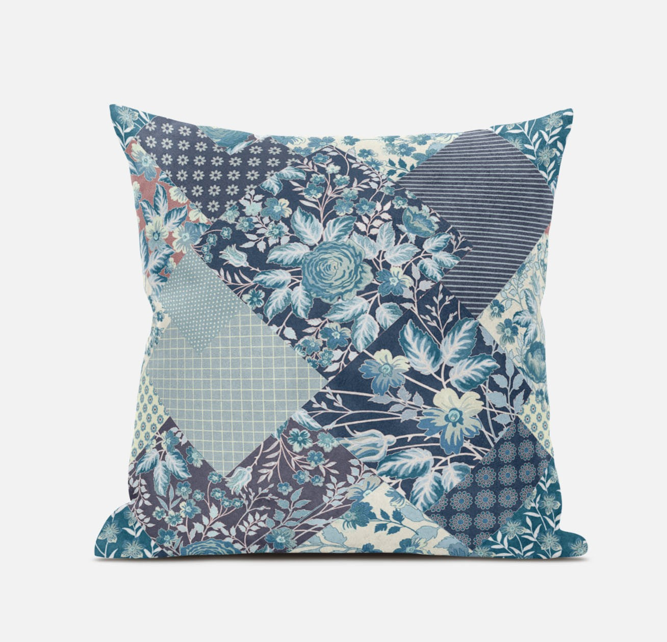 18" Blue White Floral Zippered Suede Throw Pillow
