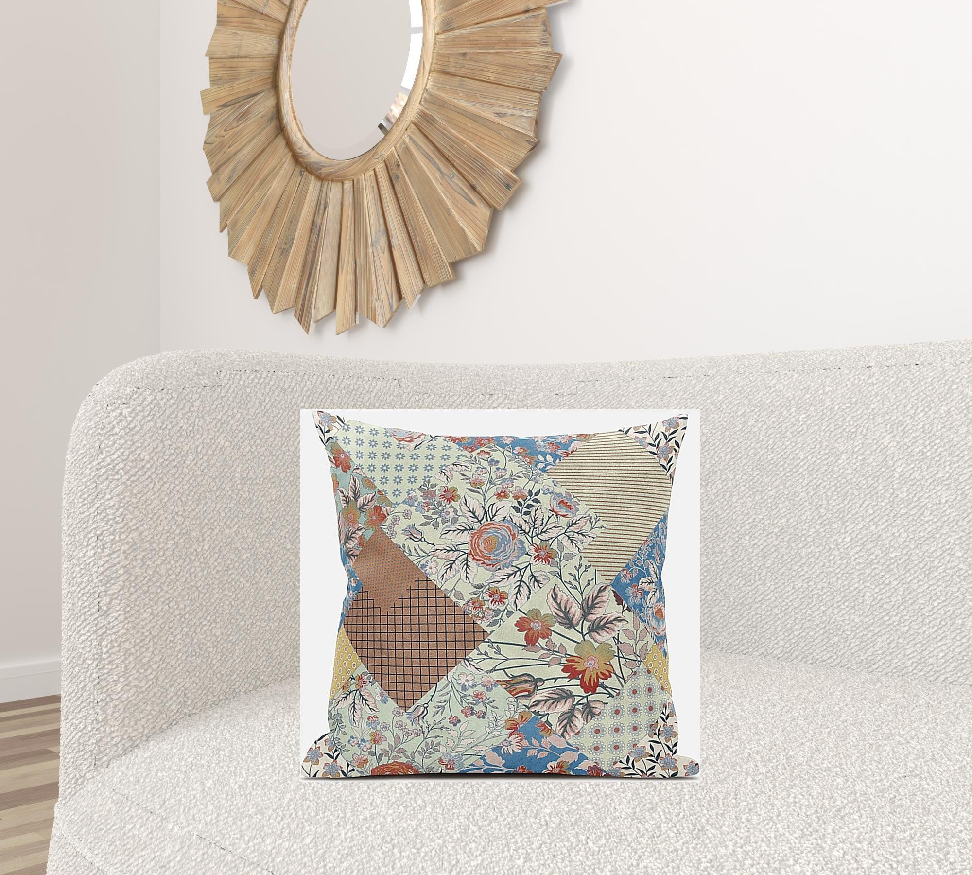 18 英寸橙黃色花卉拉鍊絨面革抱枕