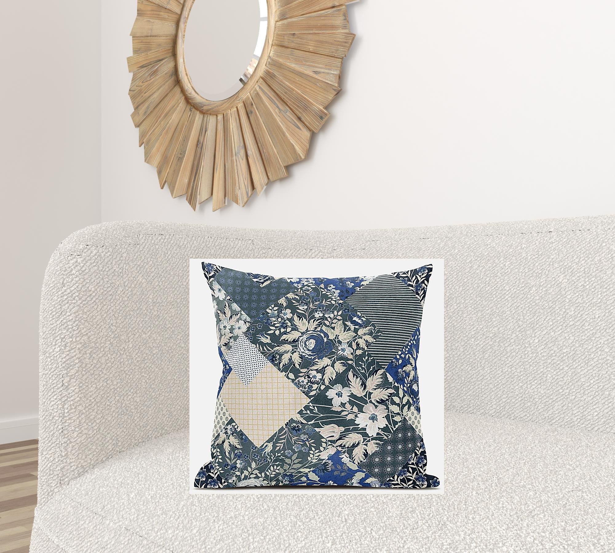 18" Gray Cream Floral Zippered Suede Throw Pillow