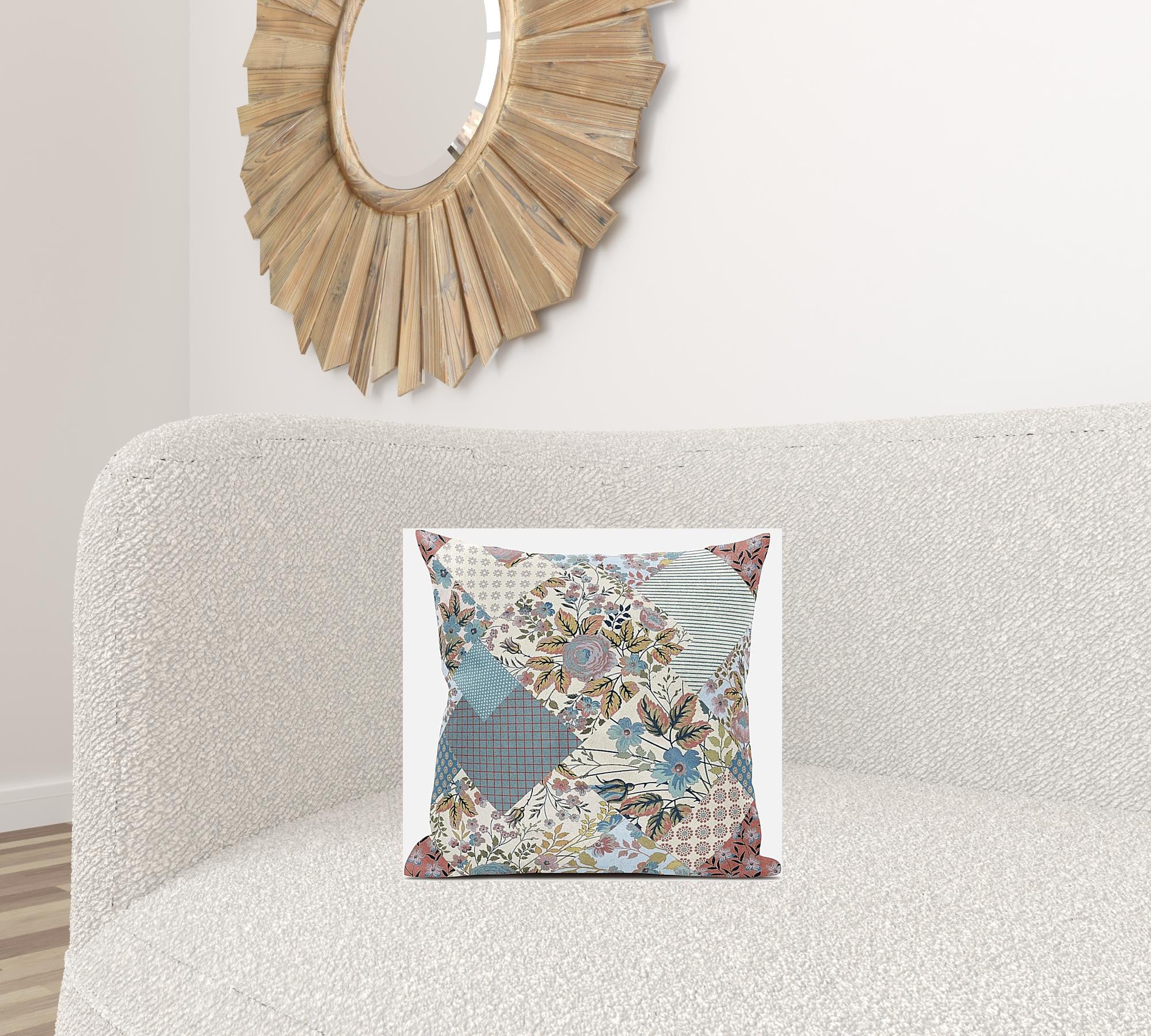 16" Gold Pink Floral Zippered Suede Throw Pillow