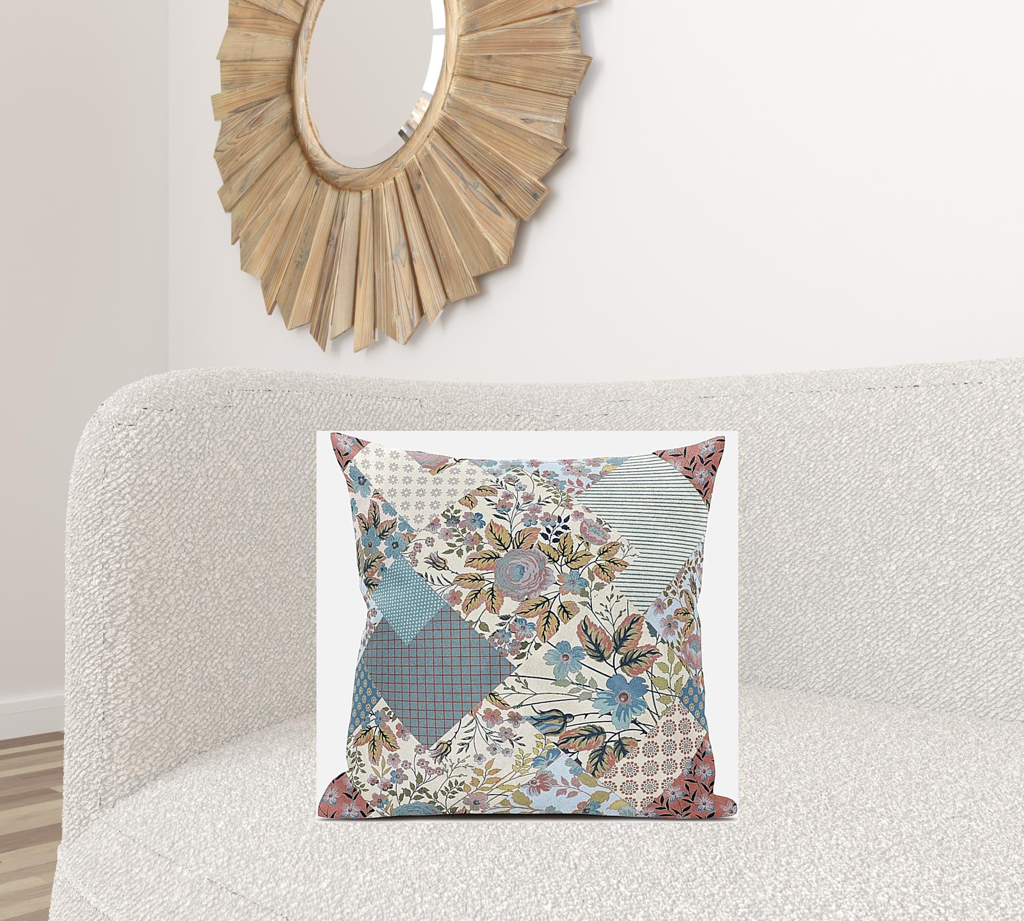 18" Gold Pink Floral Zippered Suede Throw Pillow