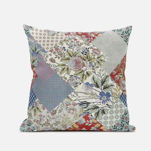 18" Red Gold Floral Zippered Suede Throw Pillow