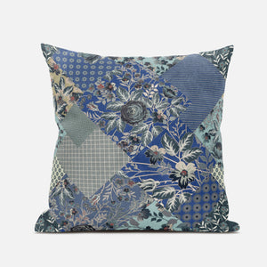 18" Blue Gray Floral Zippered Suede Throw Pillow