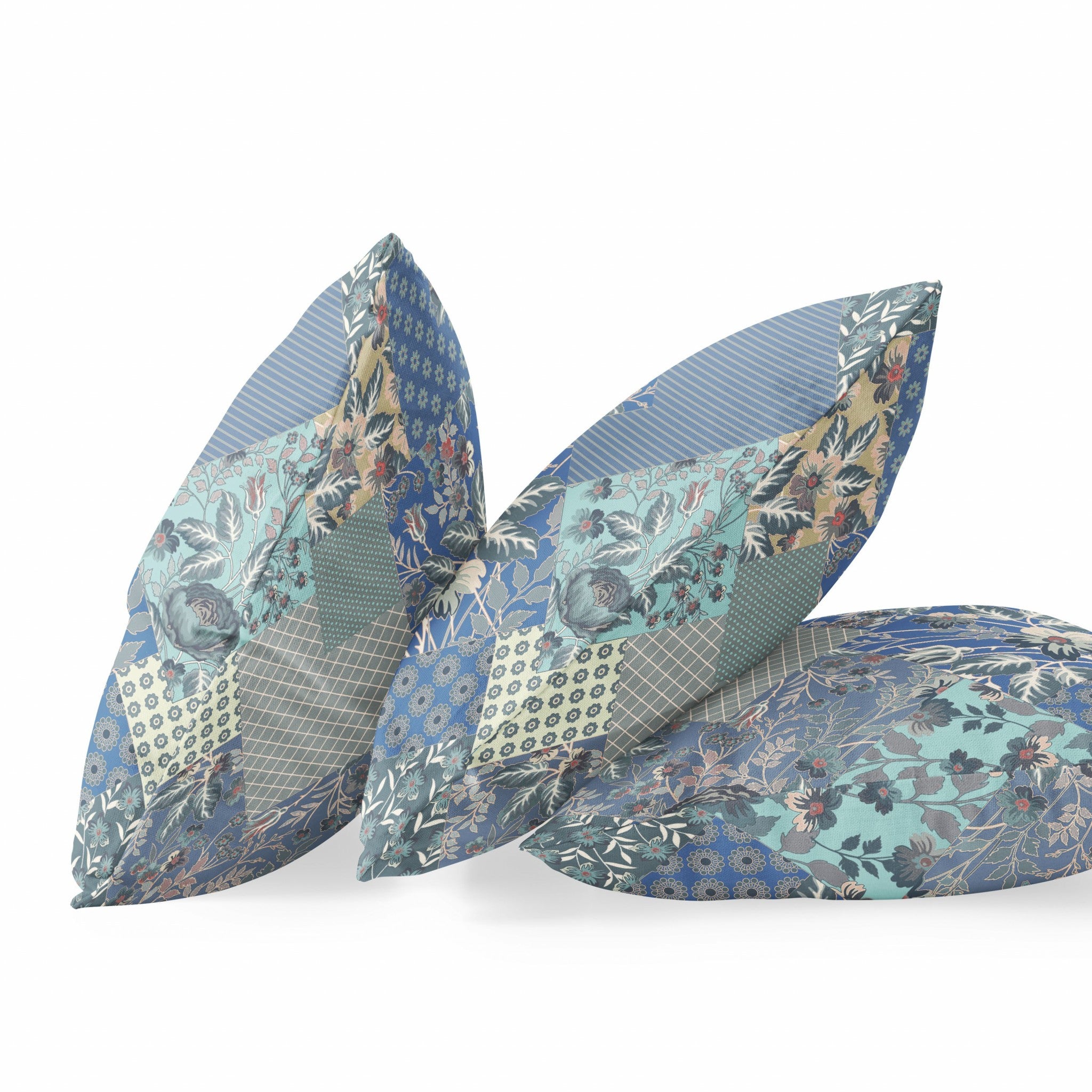 18" Blue Gray Floral Zippered Suede Throw Pillow