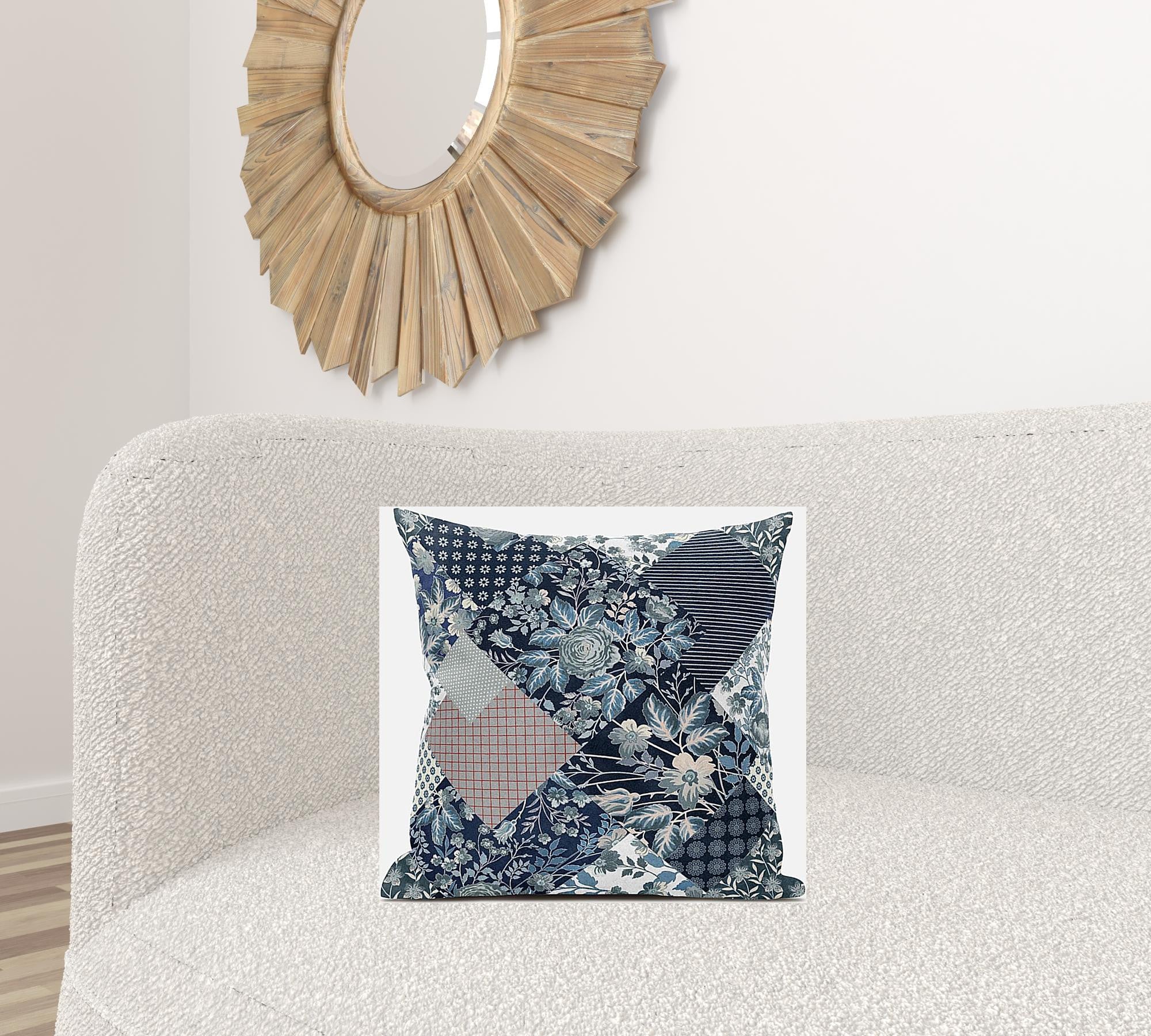18" Deep Blue Gray Floral Zippered Suede Throw Pillow
