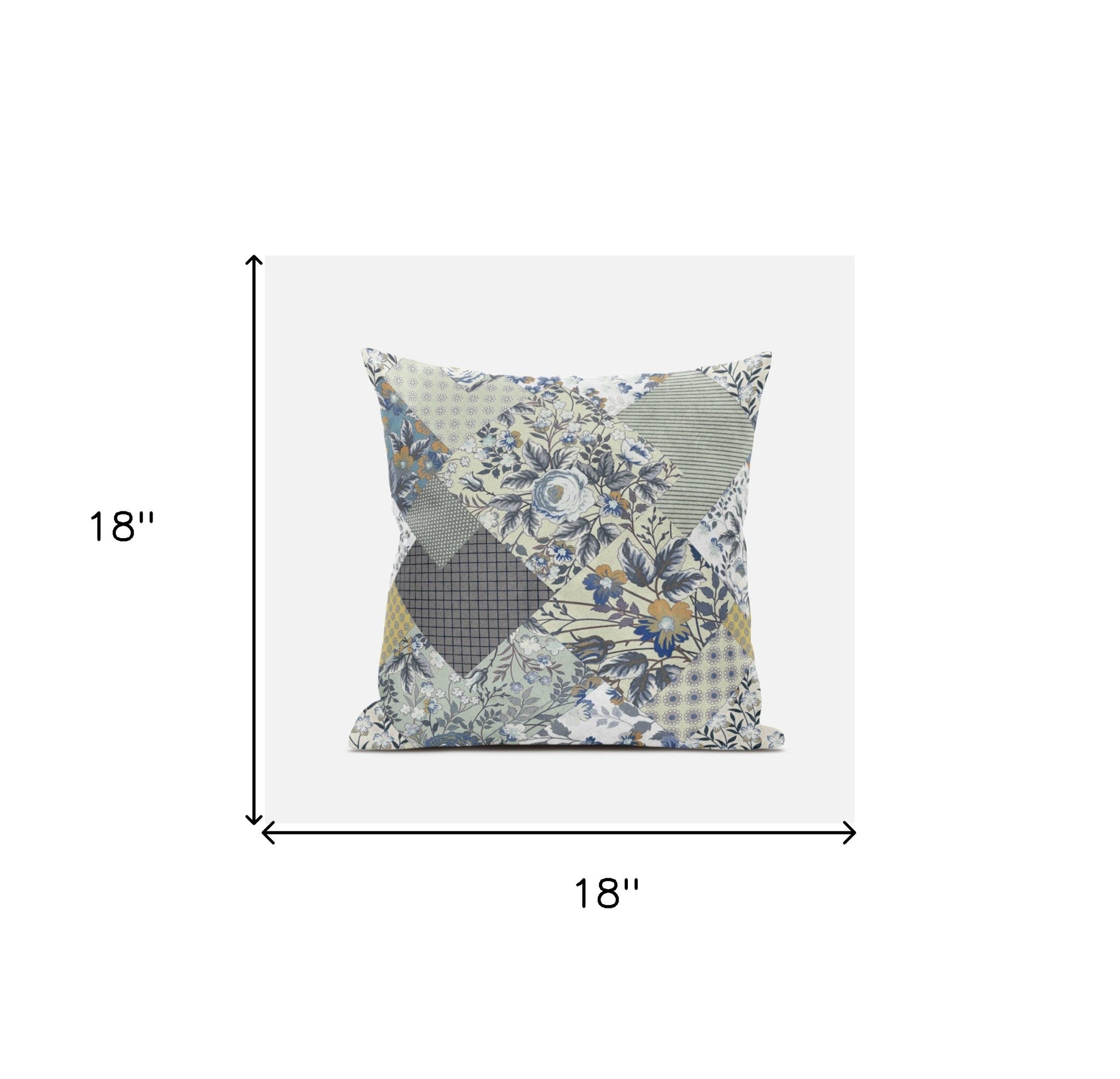 18" Sage Cream Floral Zippered Suede Throw Pillow