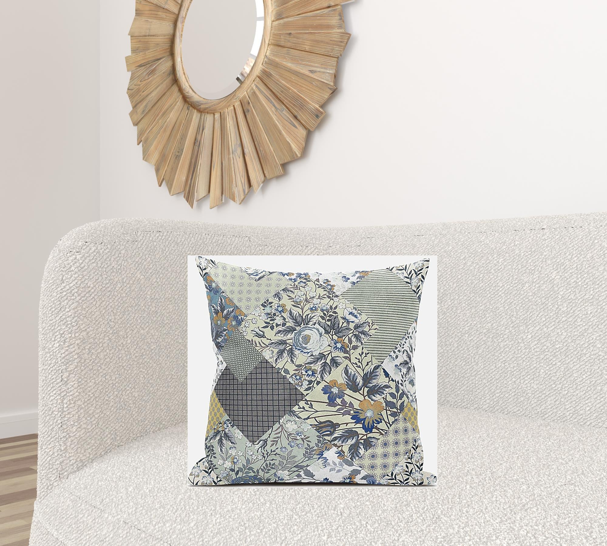 18" Sage Cream Floral Zippered Suede Throw Pillow