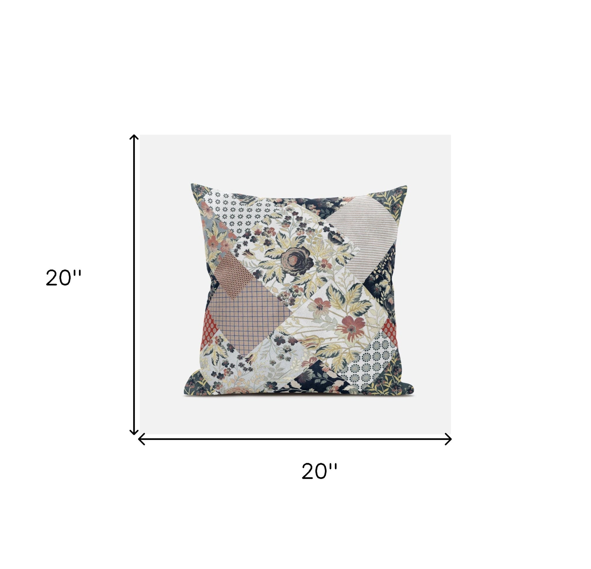 18" Peach Black Floral Zippered Suede Throw Pillow