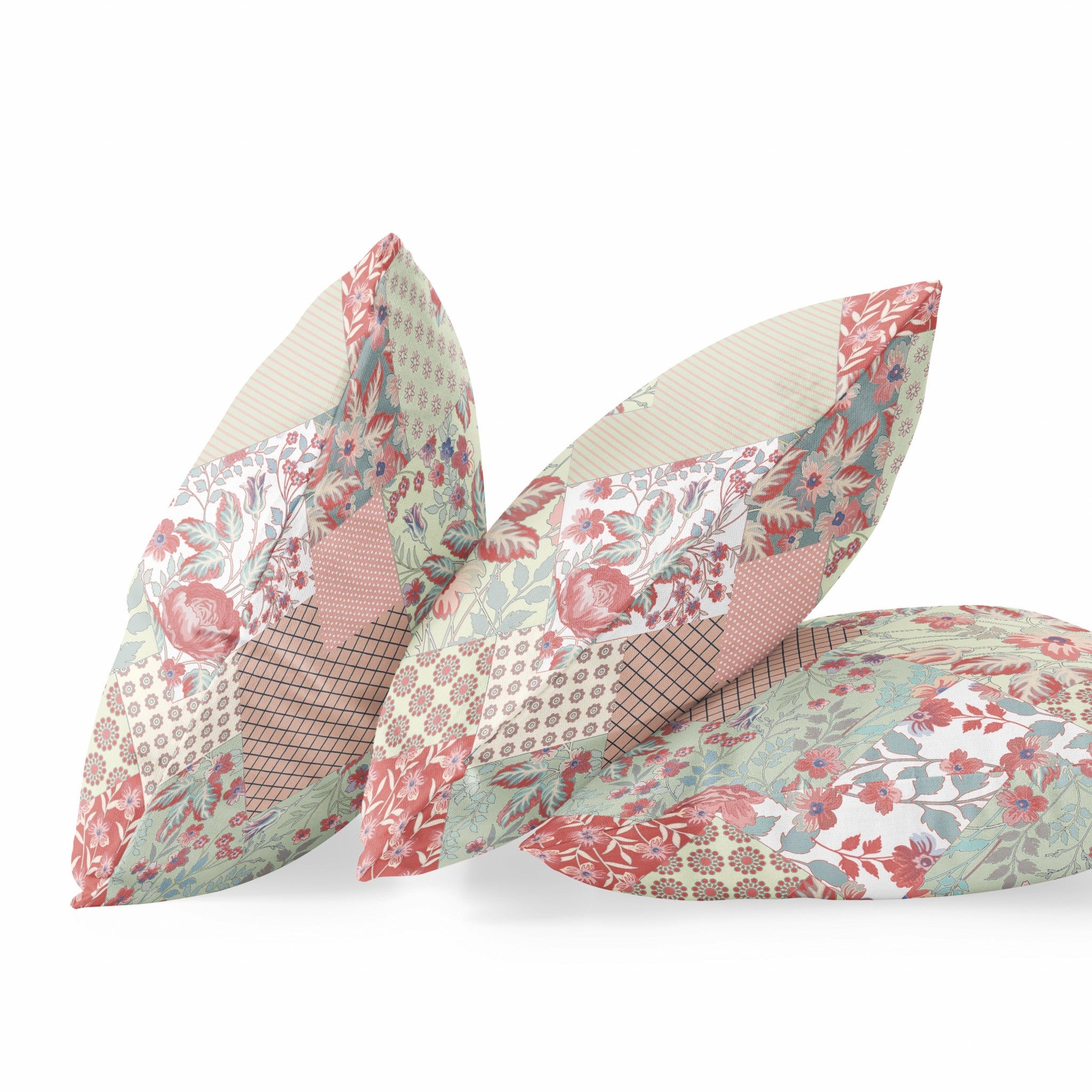 18" Red White Floral Zippered Suede Throw Pillow