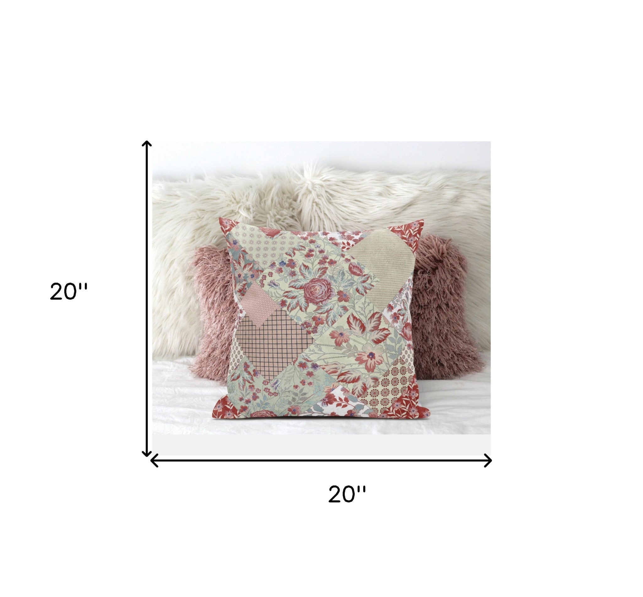 18" Red White Floral Zippered Suede Throw Pillow