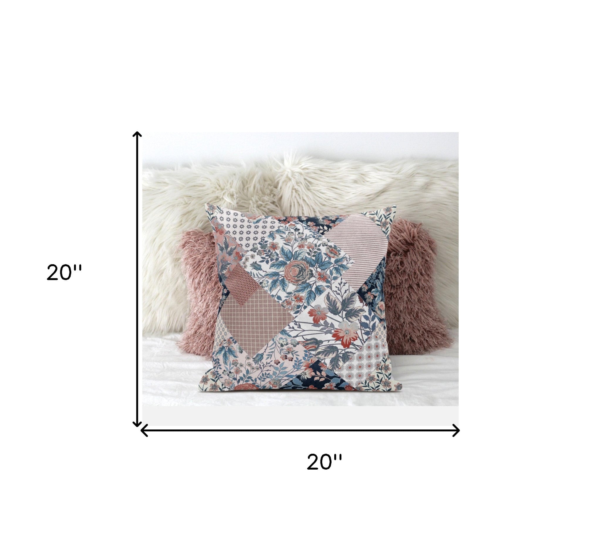 18" White Pink Floral Zippered Suede Throw Pillow