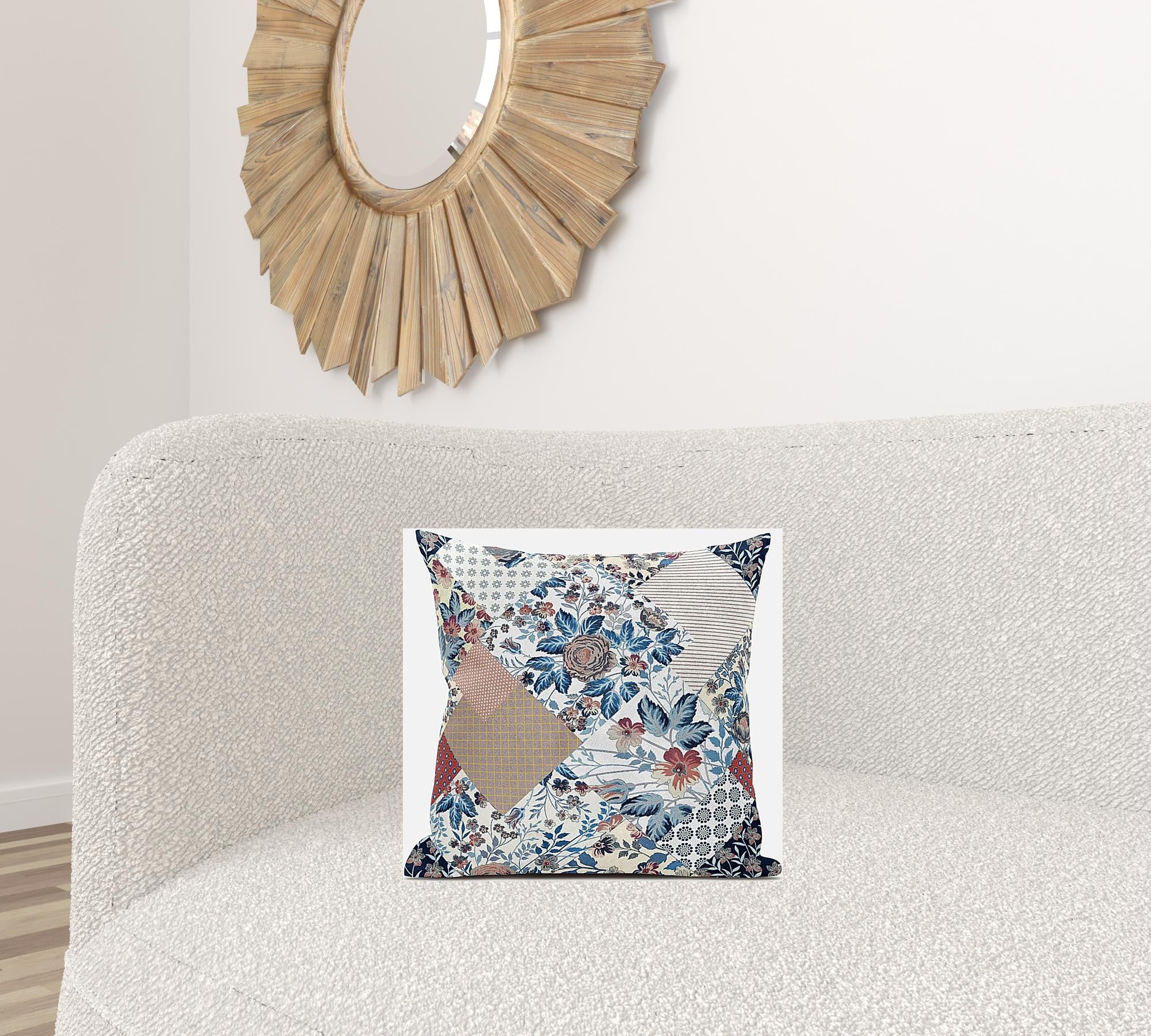 16" Blue Peach Floral Zippered Suede Throw Pillow