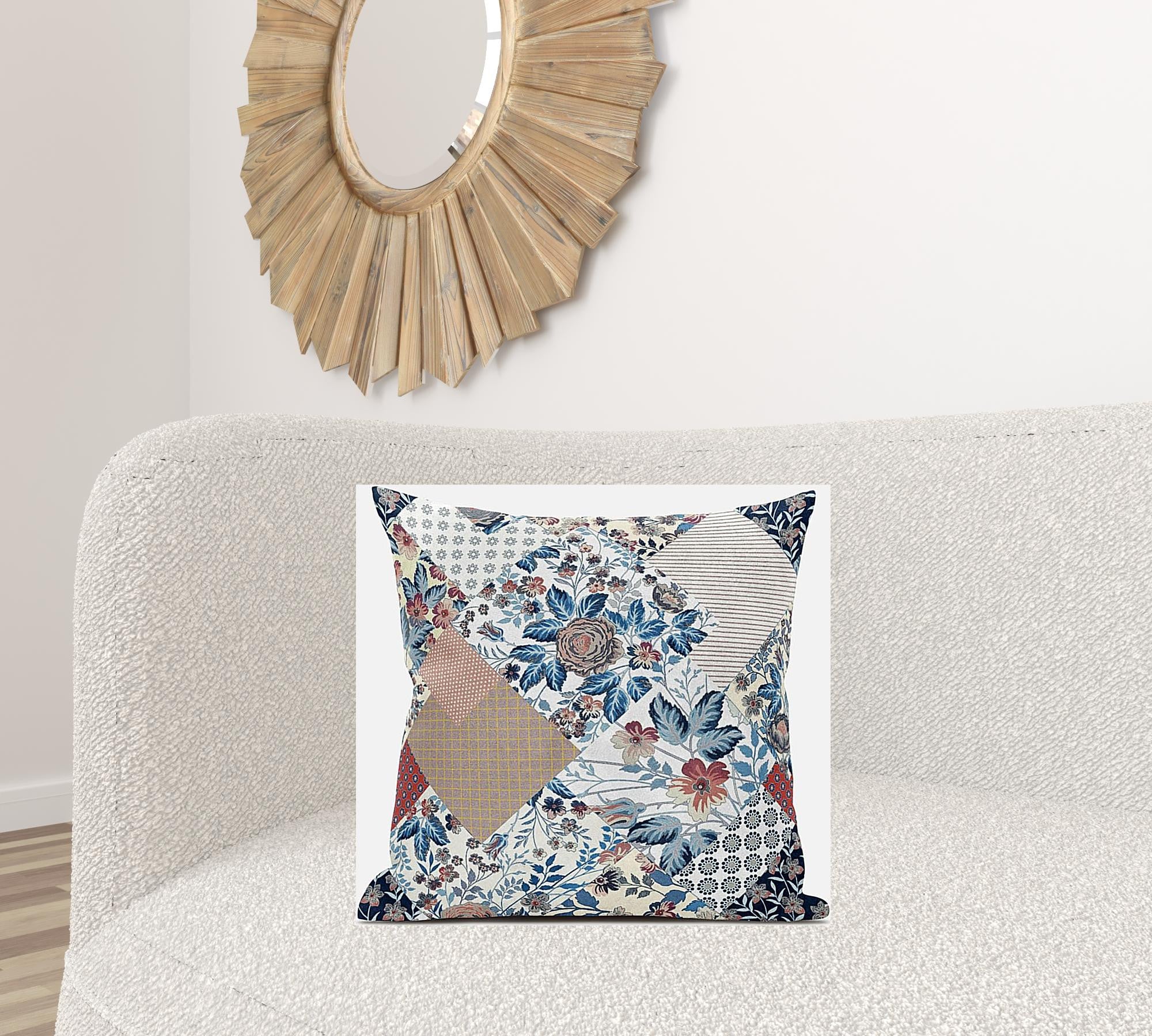 18" Blue Peach Floral Zippered Suede Throw Pillow